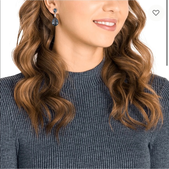 Swarovski Vintage Teal drop Pierced Earrings - Picture 6 of 7